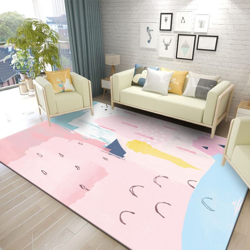 Tapis nordique rose en Polyester, bloc de couleur, avec support antidérapant, pour la décoration de la maison
