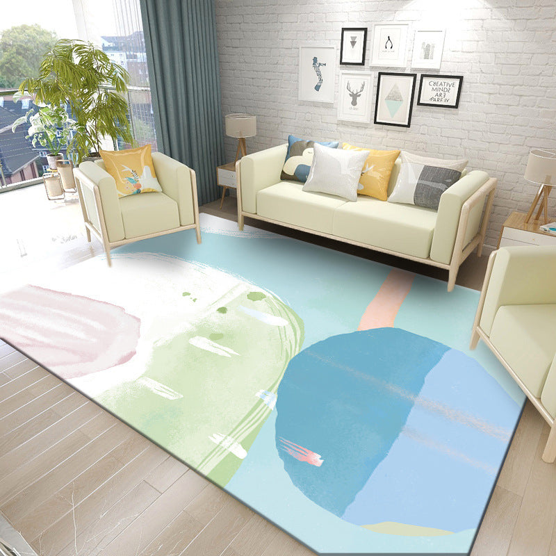 Pink Nordic Rug Polyester Color Block Rug Non-Slip Backing Rug for Home Decoration