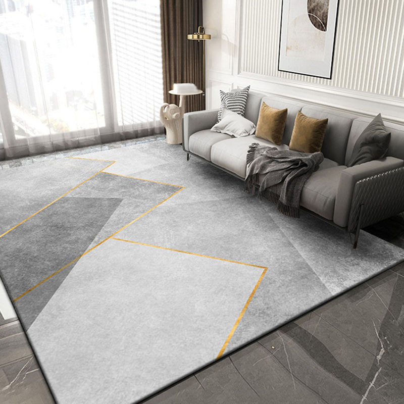 Grey Tone Simplicity Rug Polyester Geometry Print Carpet Stain Resistant Area Rug for Living Room
