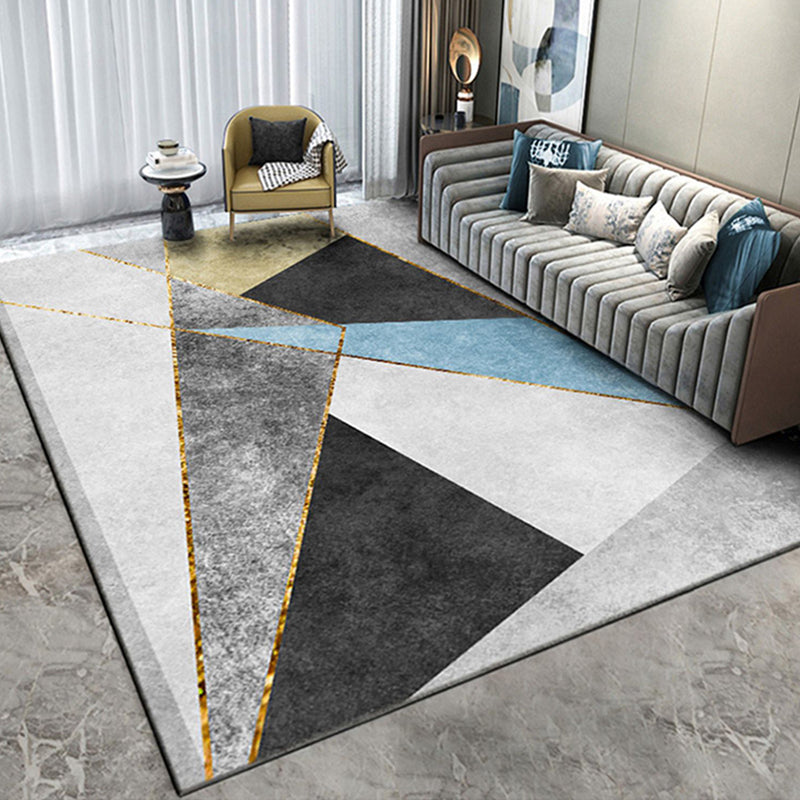 Grey Tone Simplicity Rug Polyester Geometry Print Carpet Stain Resistant Area Rug for Living Room