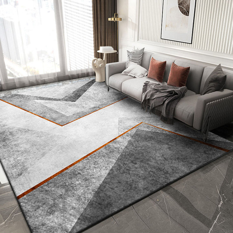Grey Tone Simplicity Rug Polyester Geometry Print Carpet Stain Resistant Area Rug for Living Room