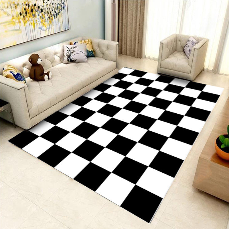 Contemporary Checkered Print Carpet Polyester Rug Stain Resistant Area Carpet for Home Decoration