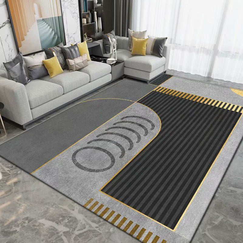 Dark Grey Carpet Poyester Graphic Carpet Washable Carpet for Home Decoration