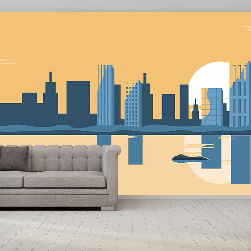 City Building Illustration Wall Covering for Meeting Room, Custom Size Available