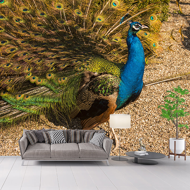 Peacock Mural Wallpaper for Ceiling Customised Wall Decor in Blue, Waterproofing