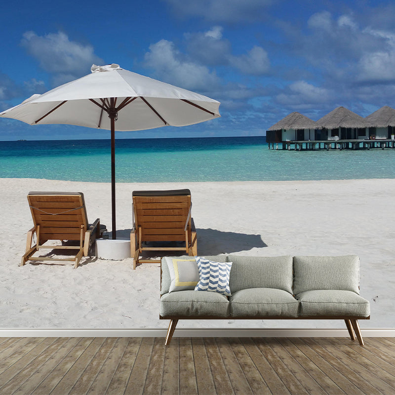 Contemporary Coastal Mural Wallpaper Mildew Resistant for Living Room Decor