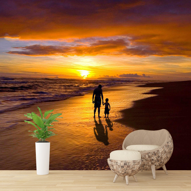 Beach Mural Wall Covering for Bathroom Decorative Mildew Resistant Wallpaper