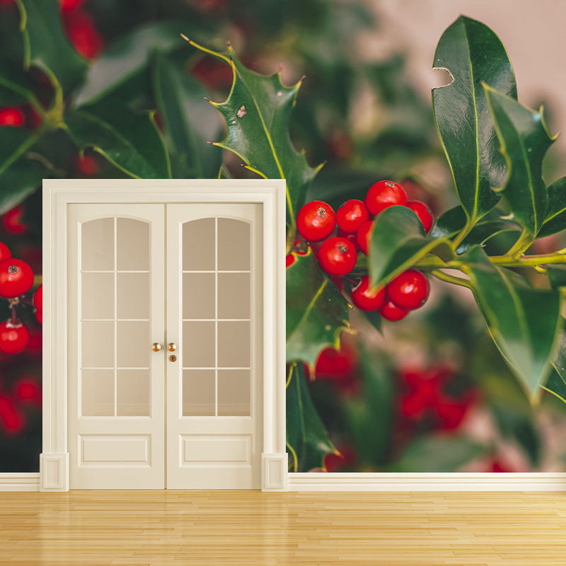 Customized Holly Wallpaper Mural Stain Resistant for Living Room Decor