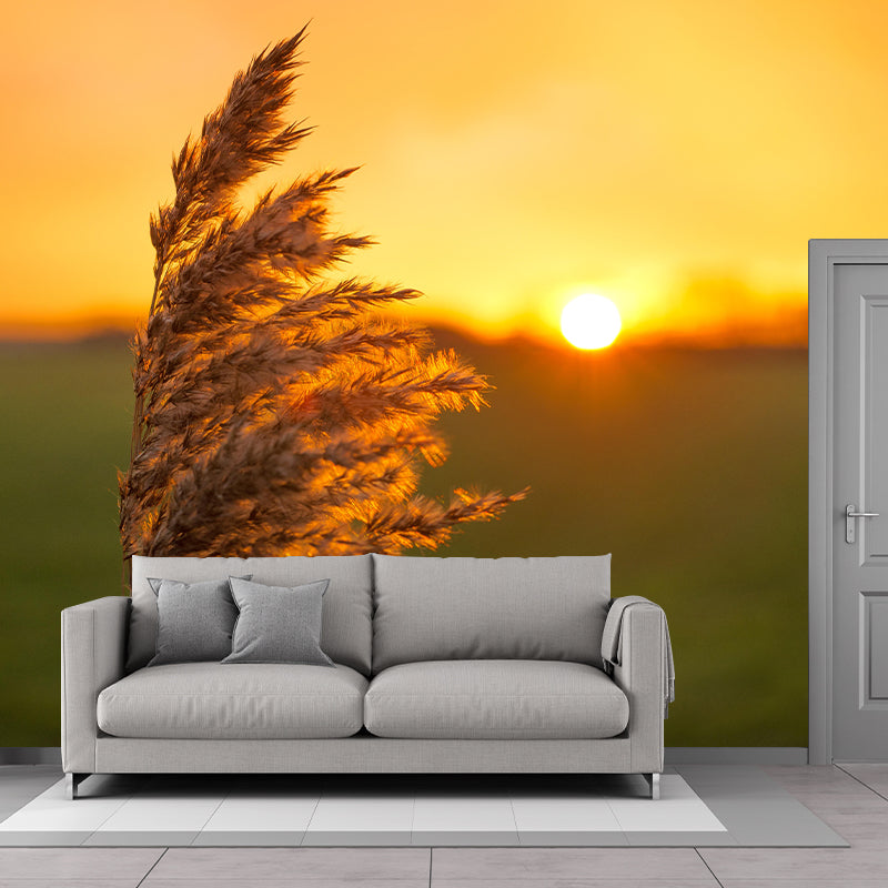 Customized Reed Grass Wall Mural Stain Resistant for Living Room Decor