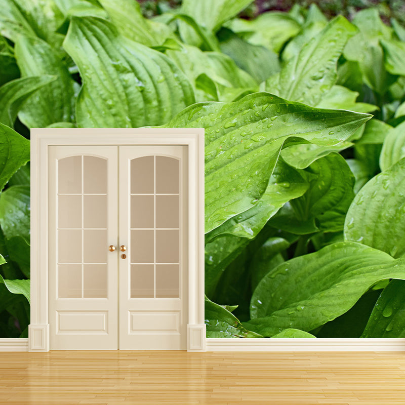 Customized Hosta Leaf Wall Mural Stain Resistant for Living Room Decor