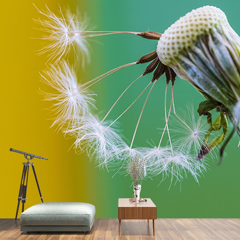 White Dandelion Mural Wallpaper Stain Resistant Modern Interior Decoration