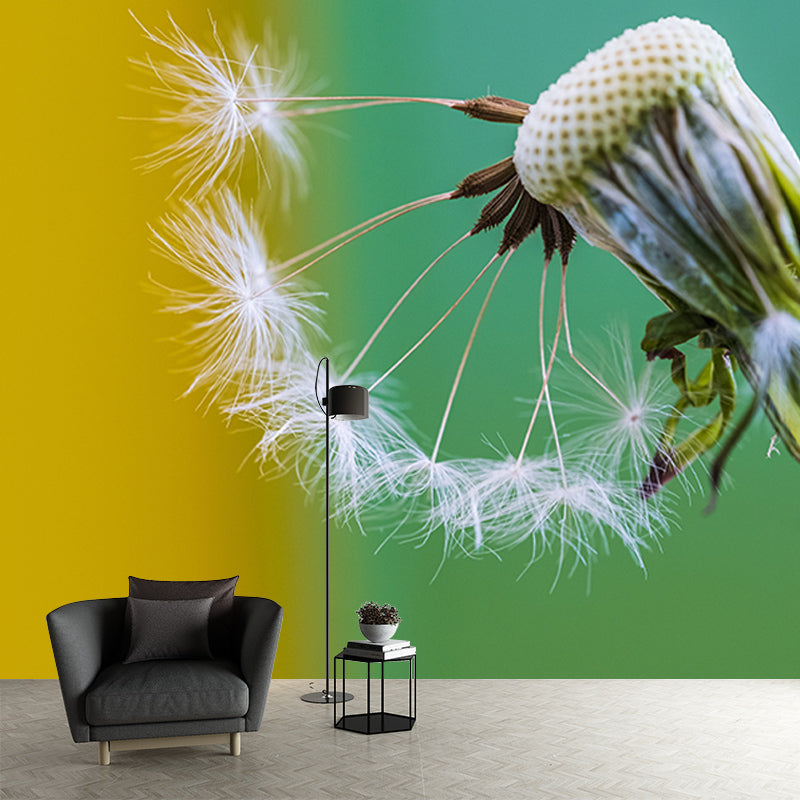 White Dandelion Mural Wallpaper Stain Resistant Modern Interior Decoration