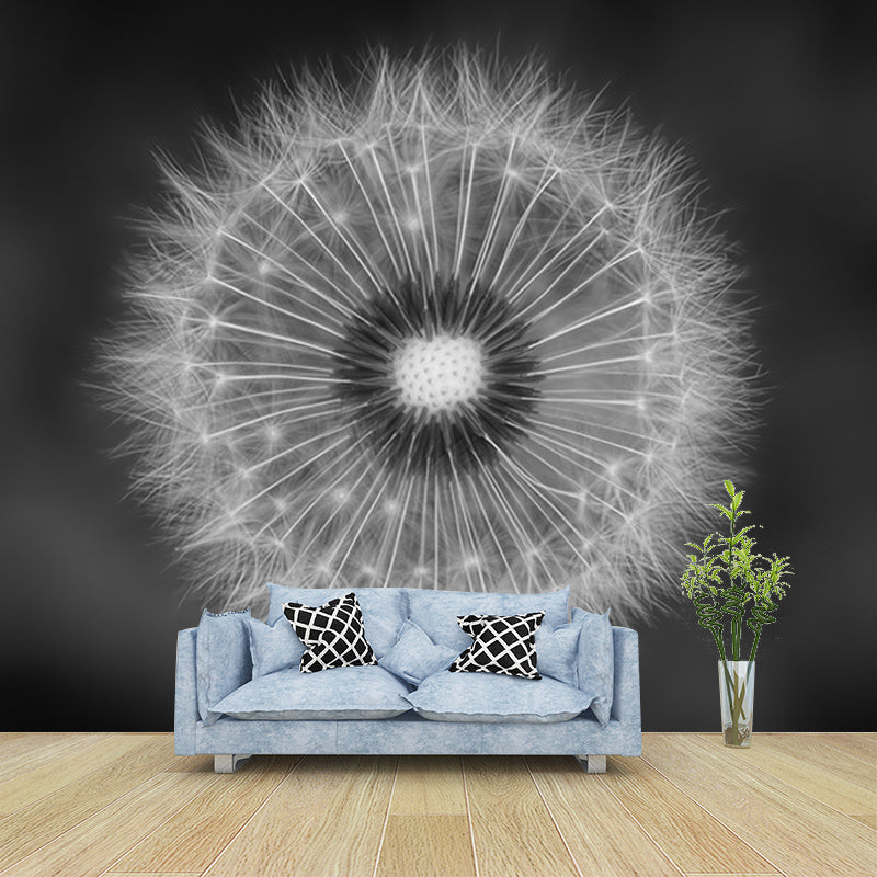 White Dandelion Mural Wallpaper Stain Resistant Modern Interior Decoration
