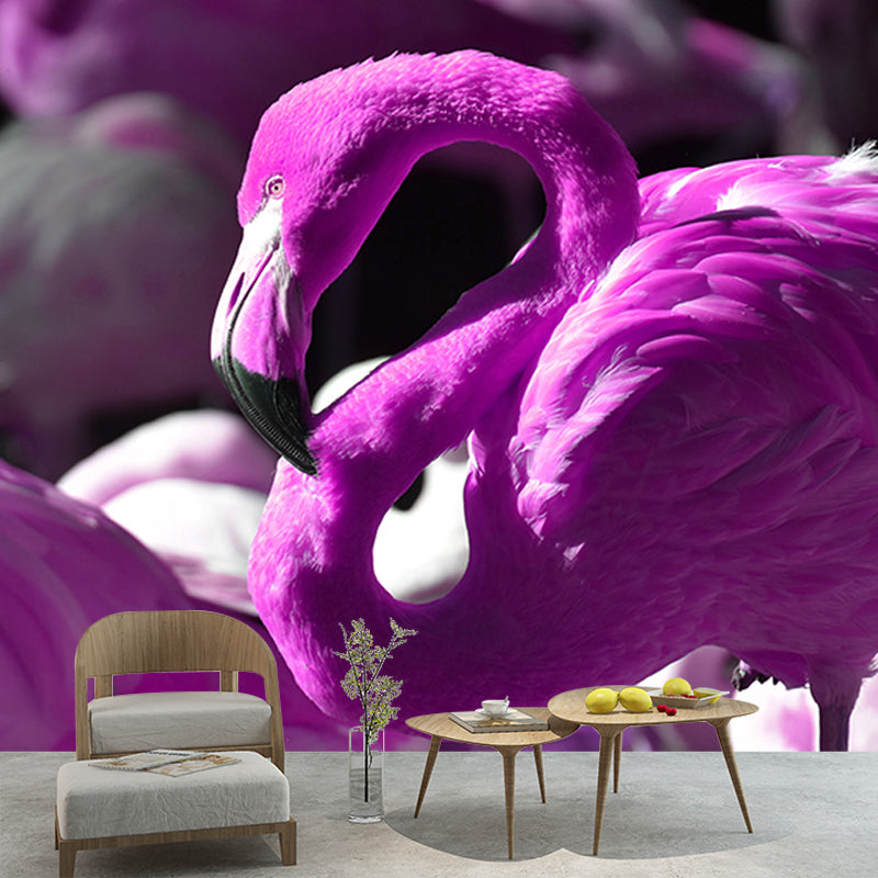 Tropical Flamingo Wall Mural Moisture Resistant Wall Covering for Living Room, Customised