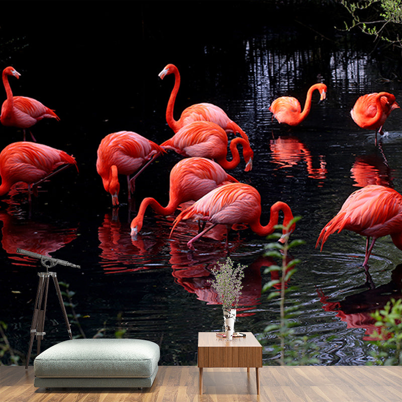 Tropical Flamingo Wall Mural Moisture Resistant Wall Covering for Living Room, Customised