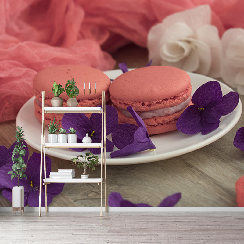 Macaron Dim Sum Mural Modern Decorative Dessert Shop Wall Art, Stain Resistant