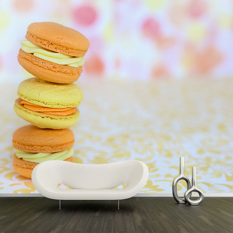 Macaron Dessert Mural Wallpaper for Cake Shop Moisture Resistant, Custom Size Available