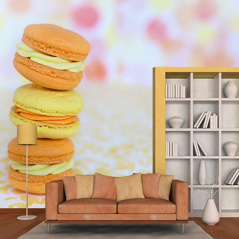 Macaron Dessert Mural Wallpaper for Cake Shop Moisture Resistant, Custom Size Available