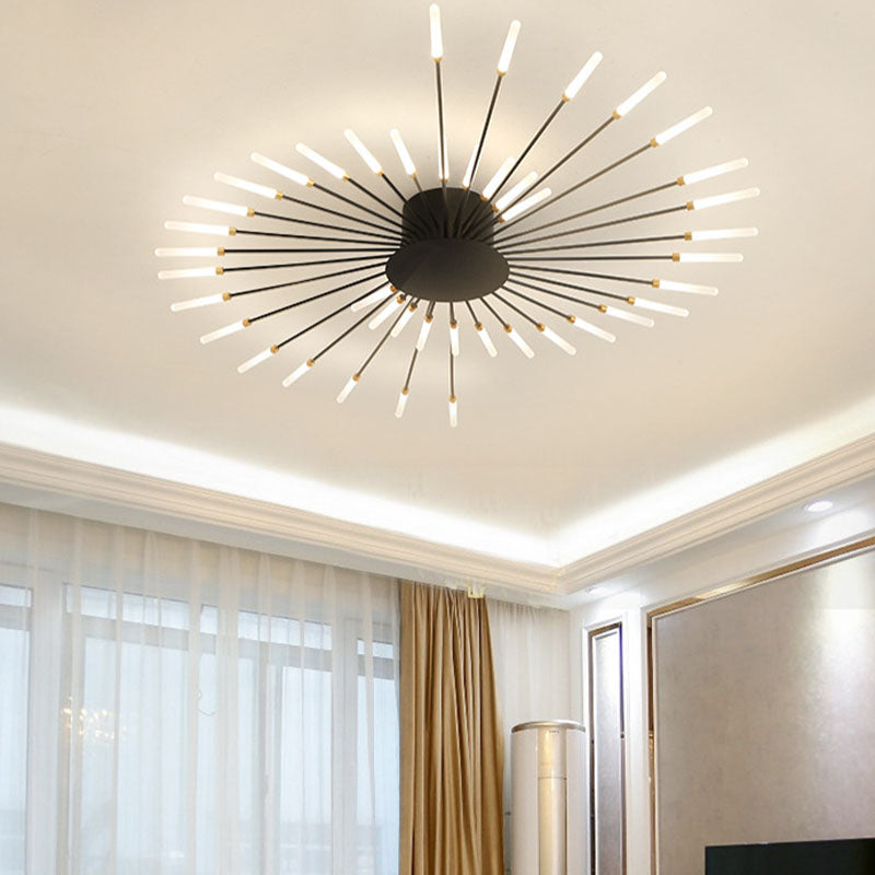 Modern Simplicity LED Semi Flush Mount Lacquered Metal Linear Ceiling Light with Acrylic Shade