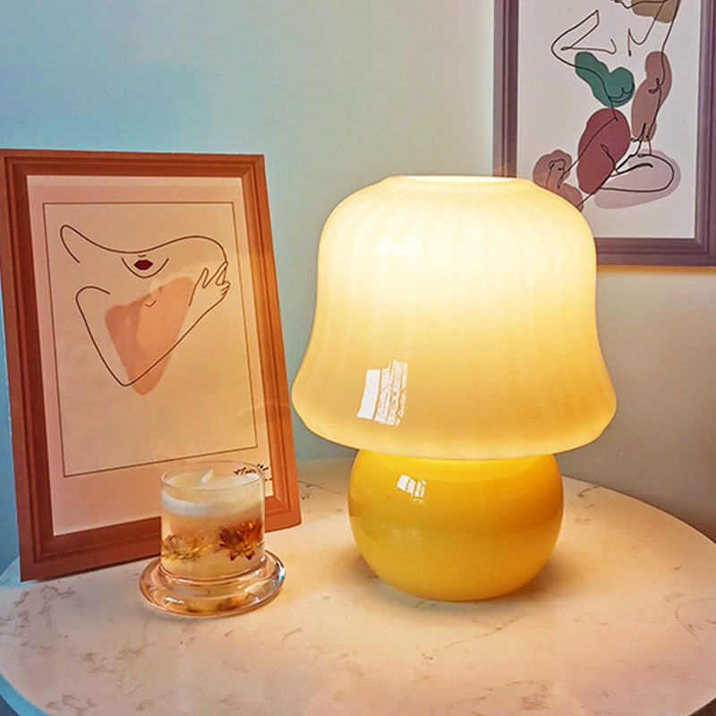 Lampade da tavolo in vetro a forma di tamburo Lampade da comodino in vetro stile moderno a 1 luce