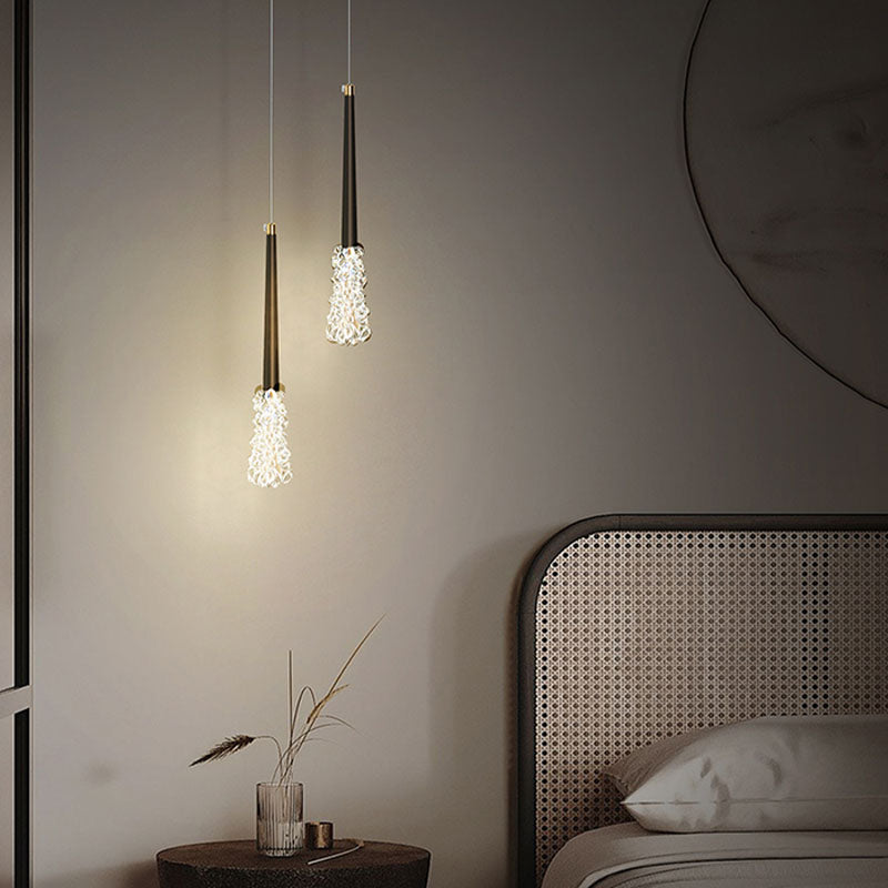 Luz de colgante de cristal transparente Lighting de suspensión de techo cónico de estilo moderno