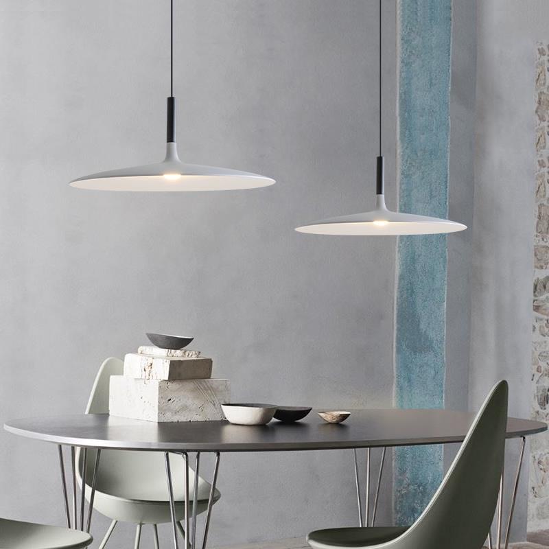 Minimalist Indoor Pendant Light, Metal Flat Shade LED Pendant Lighting
