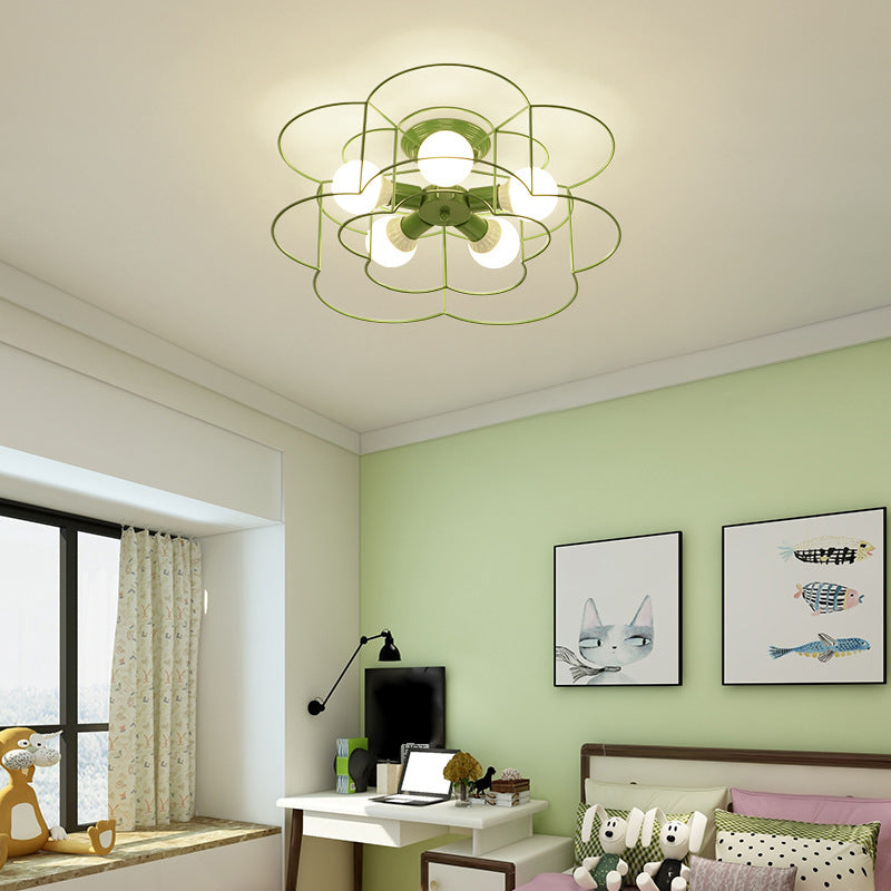 5 Blub Ceiling Mount Light Macron Style Metal Frame Semi Flush Mount Light for Girl Boy Bedroom