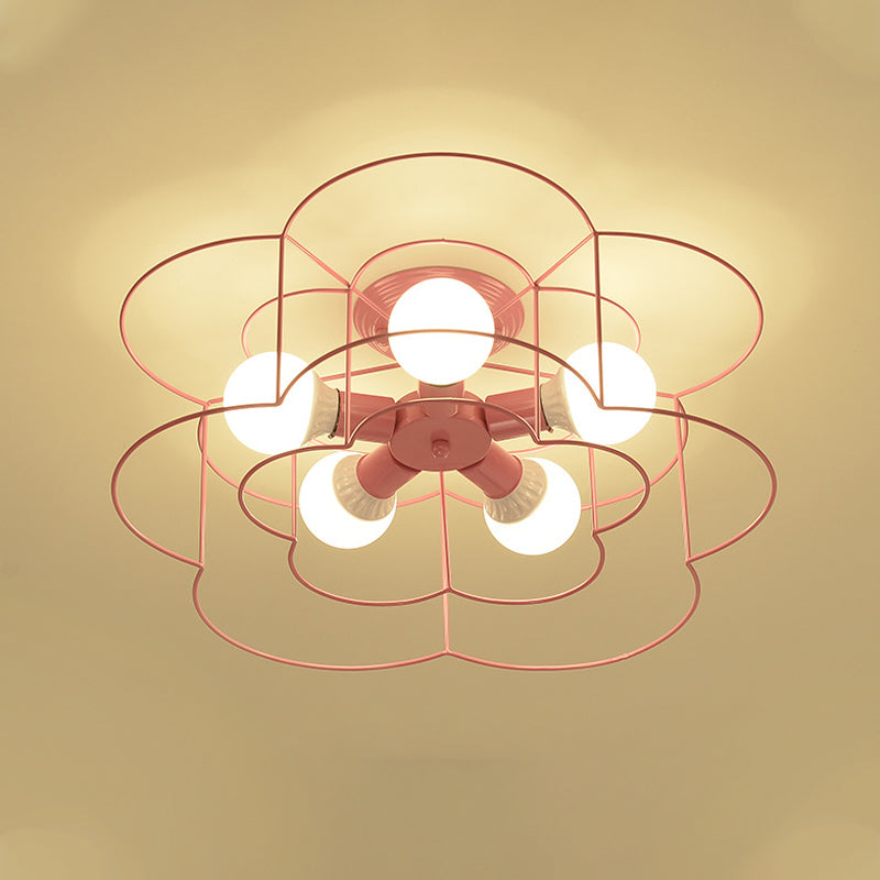 5 Blub Ceiling Mount Light Macron Style Metal Frame Semi Flush Mount Light for Girl Boy Bedroom