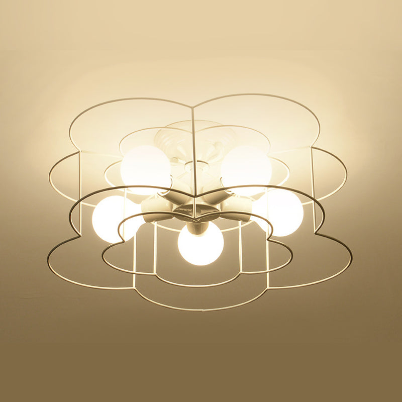 5 Blub Ceiling Mount Light Macron Style Metal Frame Semi Flush Mount Light for Girl Boy Bedroom