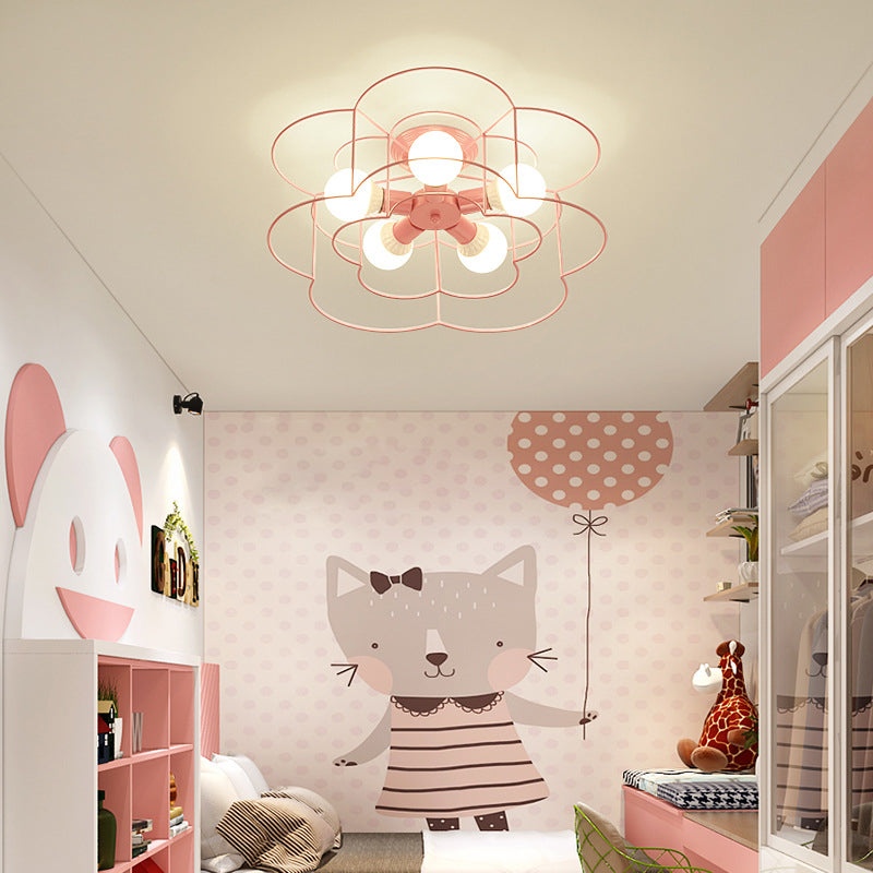 5 Blub Ceiling Mount Light Macron Style Metal Frame Semi Flush Mount Light for Girl Boy Bedroom