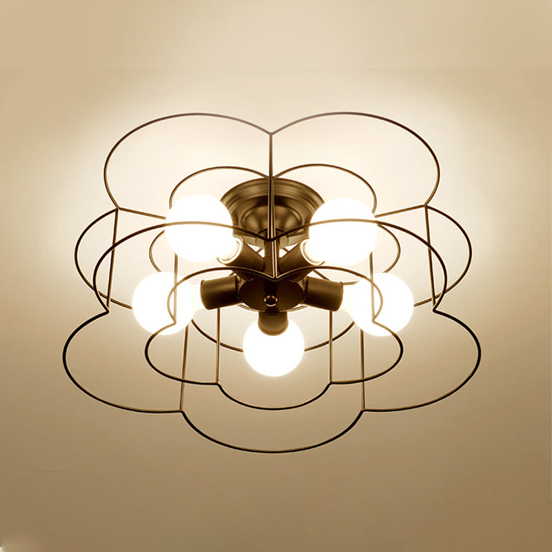 5 Blub Ceiling Mount Light Macron Style Metal Frame Semi Flush Mount Light for Girl Boy Bedroom