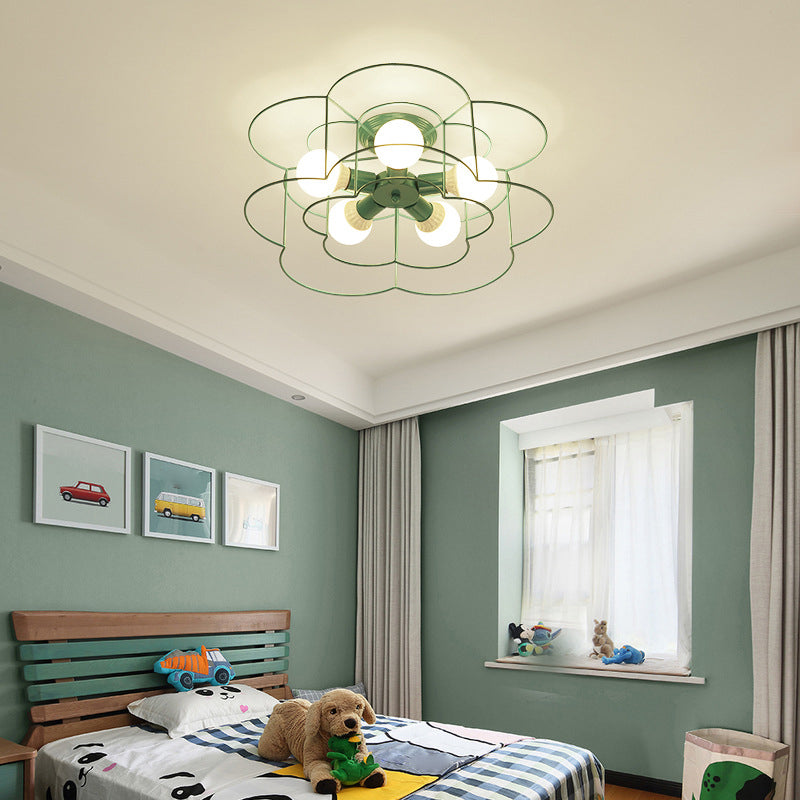 5 Blub Ceiling Mount Light Macron Style Metal Frame Semi Flush Mount Light for Girl Boy Bedroom