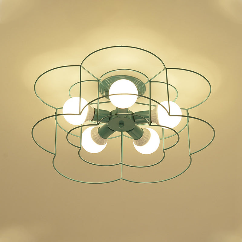 5 Blub Ceiling Mount Light Macron Style Metal Frame Semi Flush Mount Light for Girl Boy Bedroom