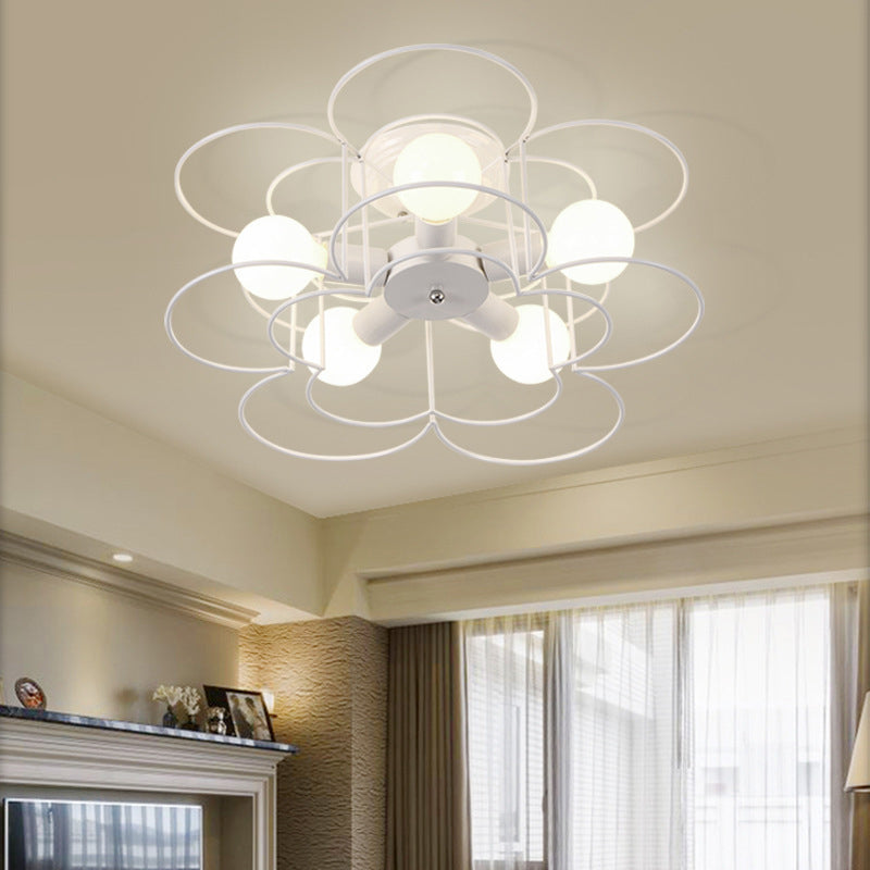 5 Blub Ceiling Mount Light Macron Style Metal Frame Semi Flush Mount Light for Girl Boy Bedroom