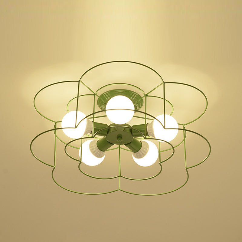 5 Blub Ceiling Mount Light Macron Style Metal Frame Semi Flush Mount Light for Girl Boy Bedroom