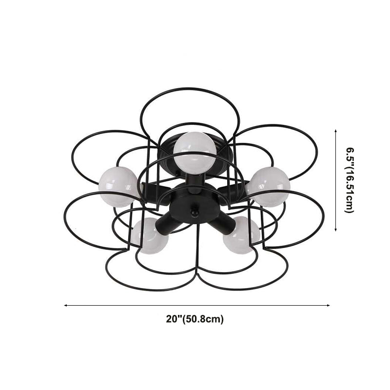 5 Blub Ceiling Mount Light Macron Style Metal Frame Semi Flush Mount Light for Girl Boy Bedroom