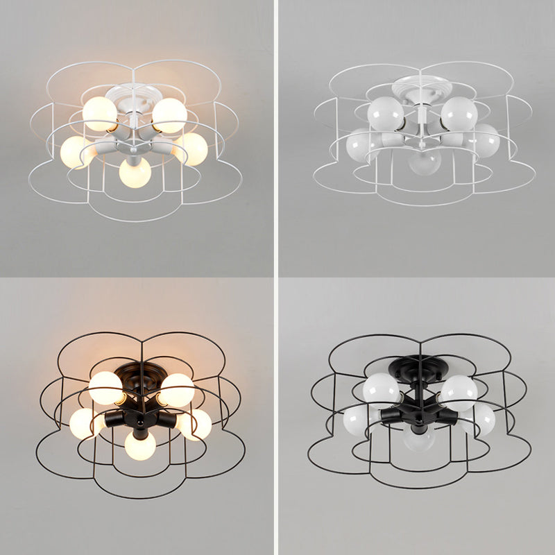 5 Blub Ceiling Mount Light Macron Style Metal Frame Semi Flush Mount Light for Girl Boy Bedroom