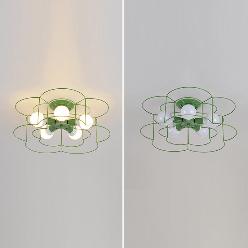 5 Blub Ceiling Mount Light Macron Style Metal Frame Semi Flush Mount Light for Girl Boy Bedroom