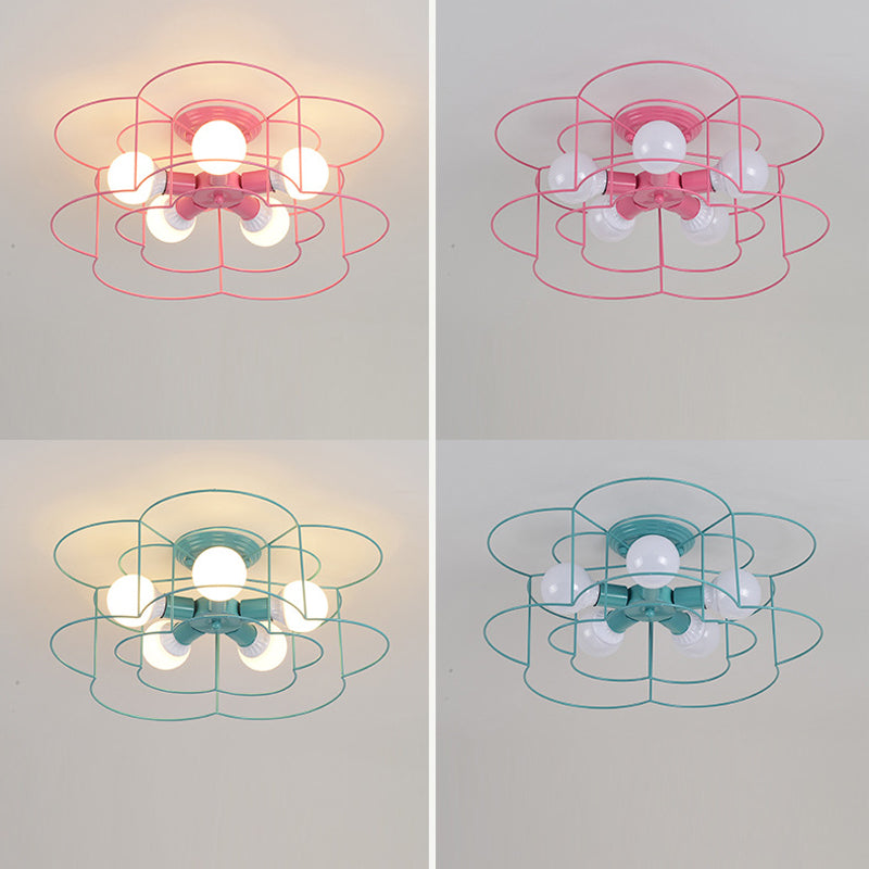5 Blub Ceiling Mount Light Macron Style Metal Frame Semi Flush Mount Light for Girl Boy Bedroom