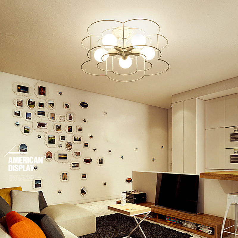 5 Blub Ceiling Mount Light Macron Style Metal Frame Semi Flush Mount Light for Girl Boy Bedroom