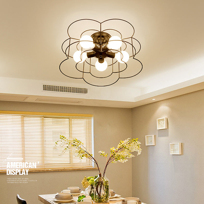 5 Blub Ceiling Mount Light Macron Style Metal Frame Semi Flush Mount Light for Girl Boy Bedroom