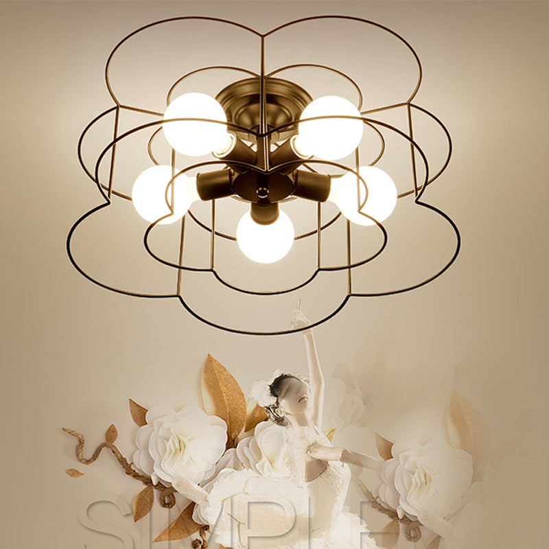 5 Blub Ceiling Mount Light Macron Style Metal Frame Semi Flush Mount Light for Girl Boy Bedroom