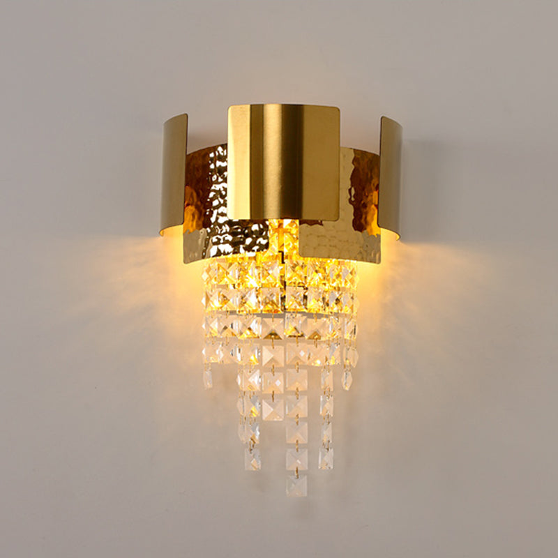 Pronzo della parete a montaggio a filo oro con lampada da parete postmoderna a tonalità di cristallo chiaro