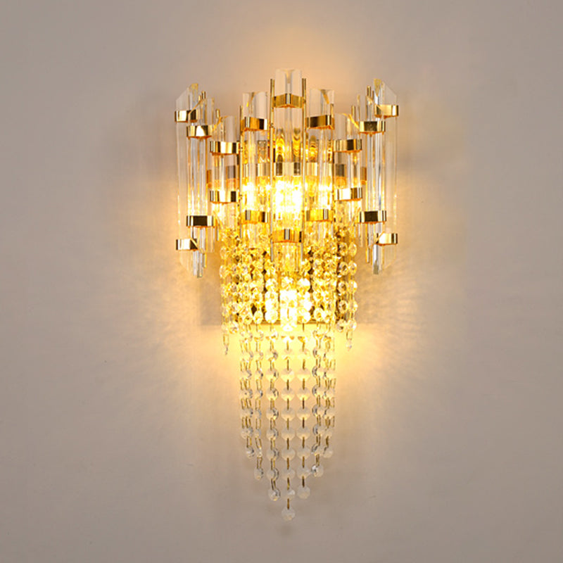 Pronzo della parete a montaggio a filo oro con lampada da parete postmoderna a tonalità di cristallo chiaro