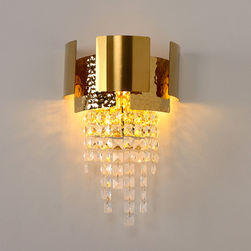 Pronzo della parete a montaggio a filo oro con lampada da parete postmoderna a tonalità di cristallo chiaro