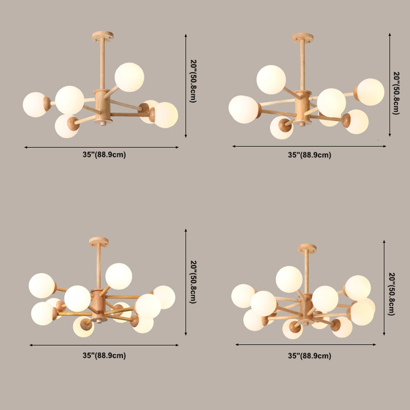 Globe Chandelier Light Fixtures Modern Multi-Head Beige Chandelier Pendant Light with Glass Shade