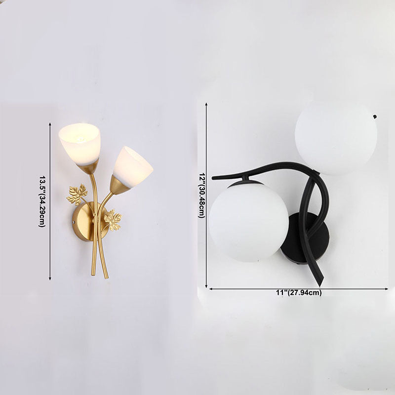 Moderne wandkandellicht, wit glas 2-lichtsconstructie Lamp voor slaapkamer