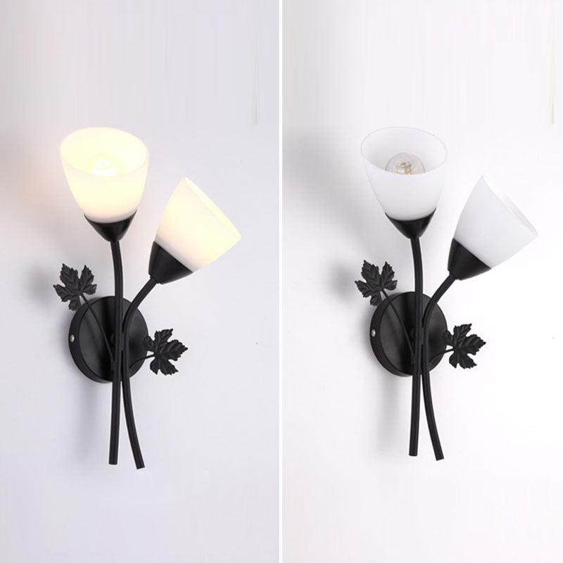 Moderne wandkandellicht, wit glas 2-lichtsconstructie Lamp voor slaapkamer