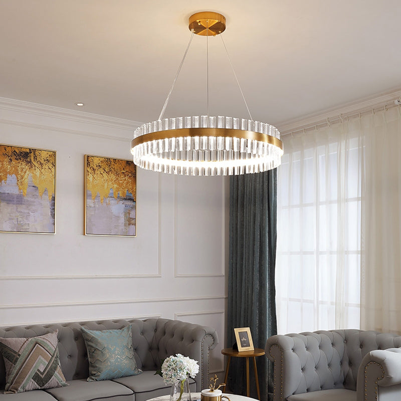 Anillo de colgante de suspensión Luz de comedor moderno encendedor lámpara de cristal en acabado dorado