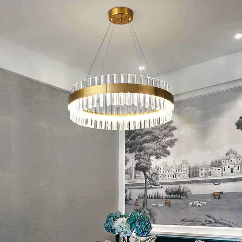 Anillo de colgante de suspensión Luz de comedor moderno encendedor lámpara de cristal en acabado dorado